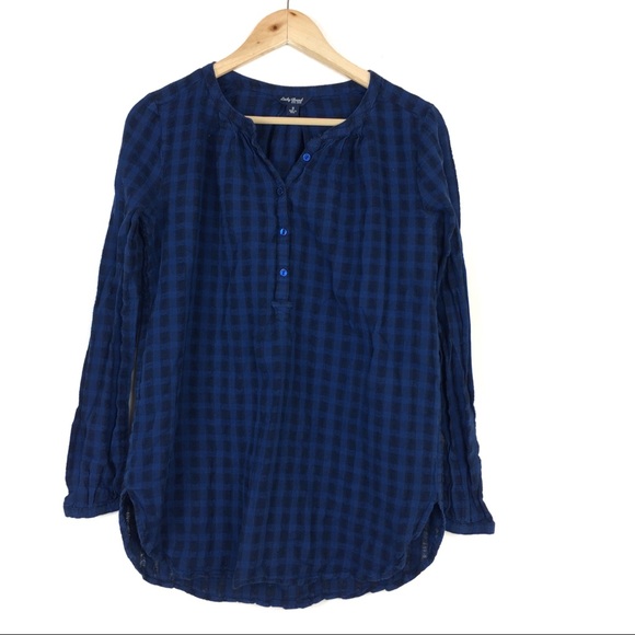 🍑Lucky Brand Blue Plaid Tunic Blouse - Picture 3 of 6